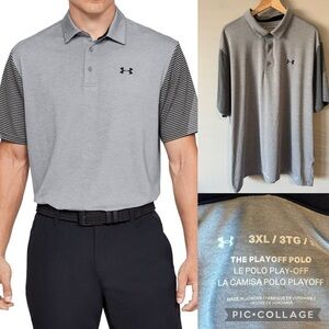 Under Armour The PlayOff Polo Grey, Black Striped short sleeve Sleeves 3XL XXL
